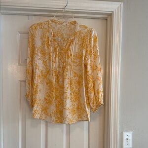 GAP Floral Blouse Small Mustard Yellow Boho V Neck Top